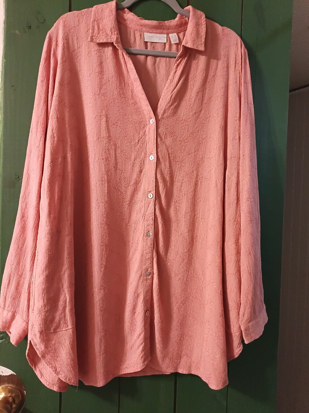 Susan Graver Pure Textured Coral-Pink Button Down Shirt